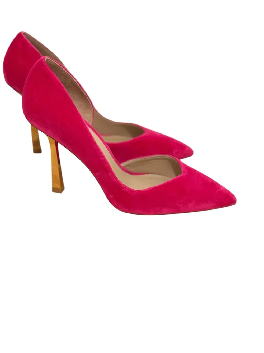 Stuart Weitzman Hot Pink Suede Pointed-Toe Stiletto Pumps w/ Gold Heel Size 9.5